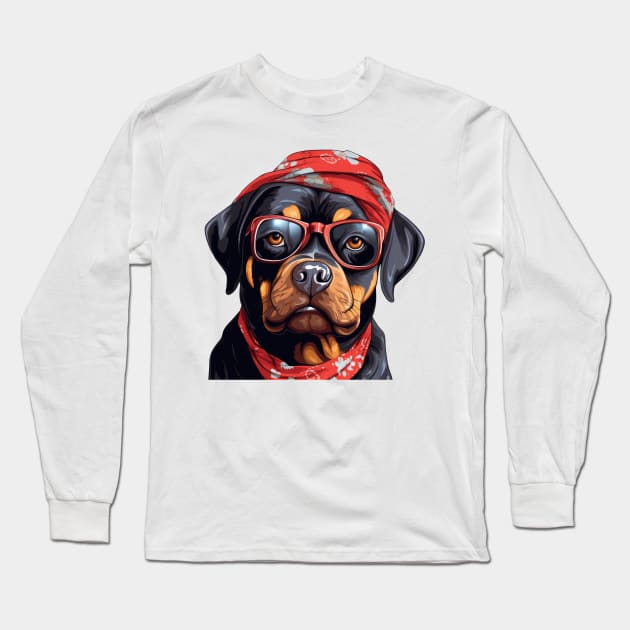 Fancy Rottweiler Dog Long Sleeve T-Shirt by Chromatic Fusion Studio